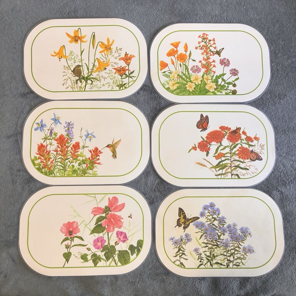Vintage 1980s Wildflower Settings From Current Six Designed Laminated Placemats
